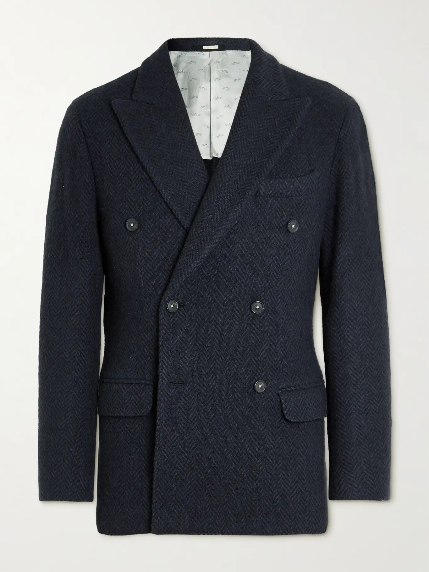 Monster Unstructured Double-Breasted Herringbone Wool Blazer