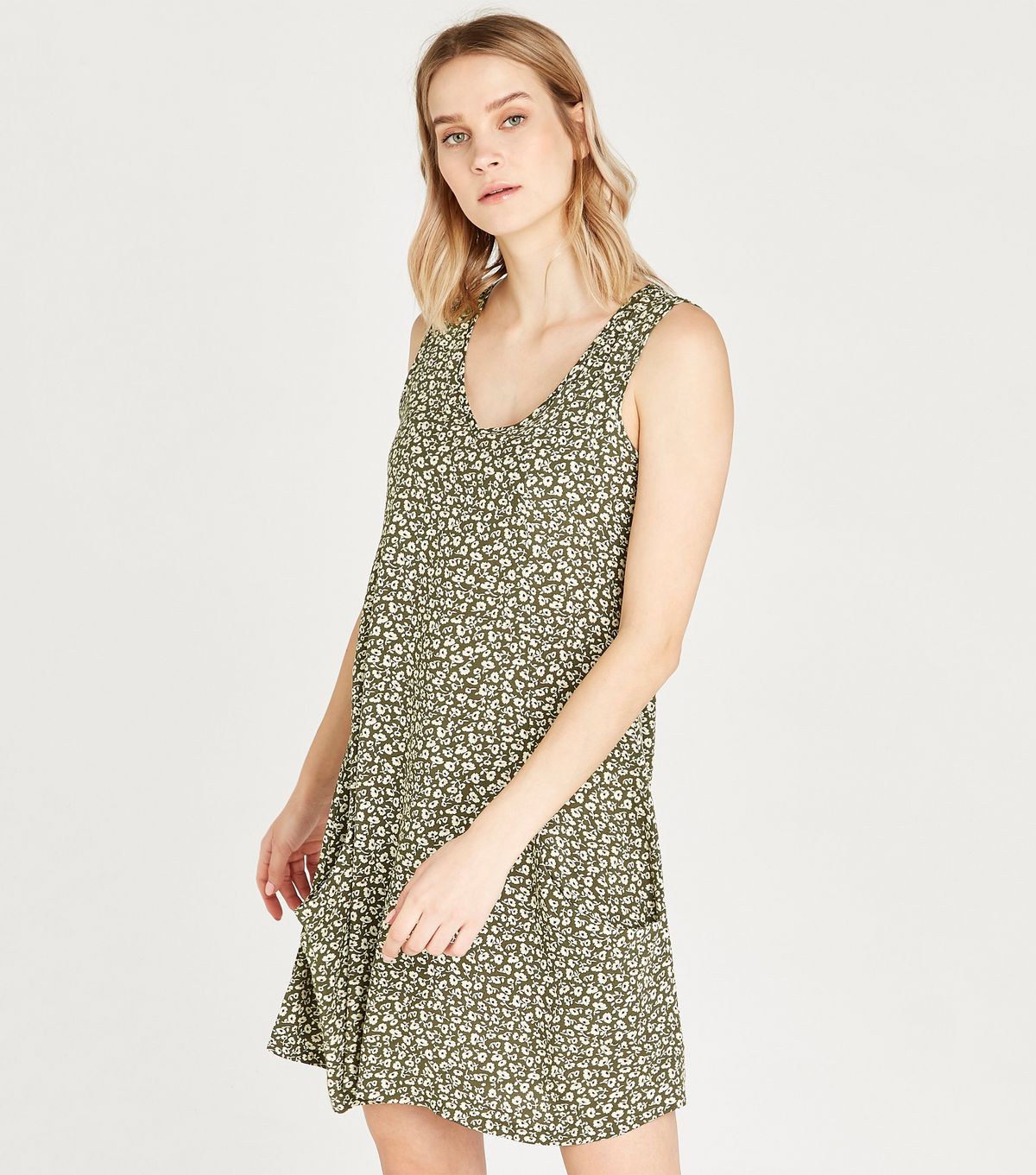 Apricot Olive Ditsy Floral Mini Dress