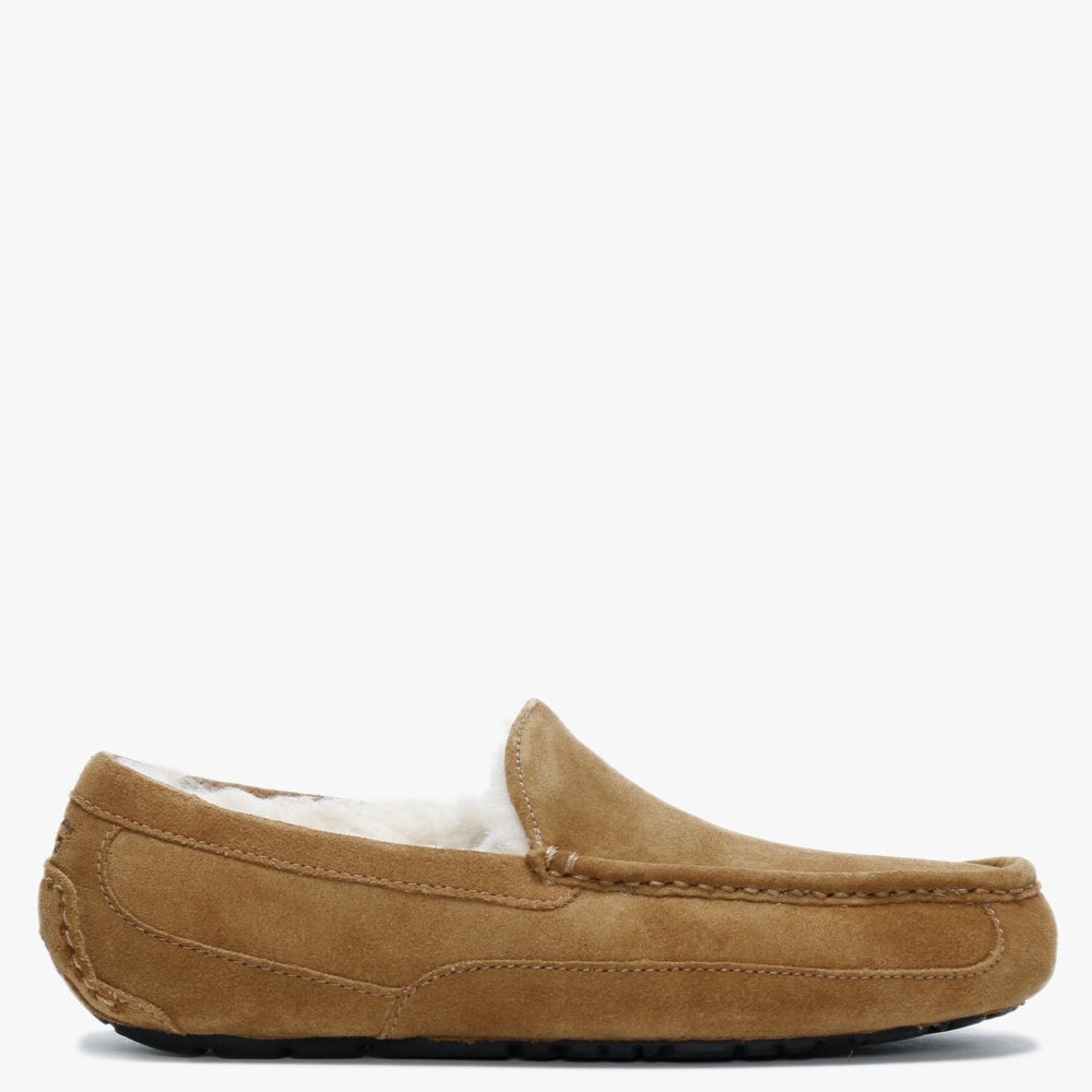Men’s Ascot Chestnut Suede Shearling Slippers