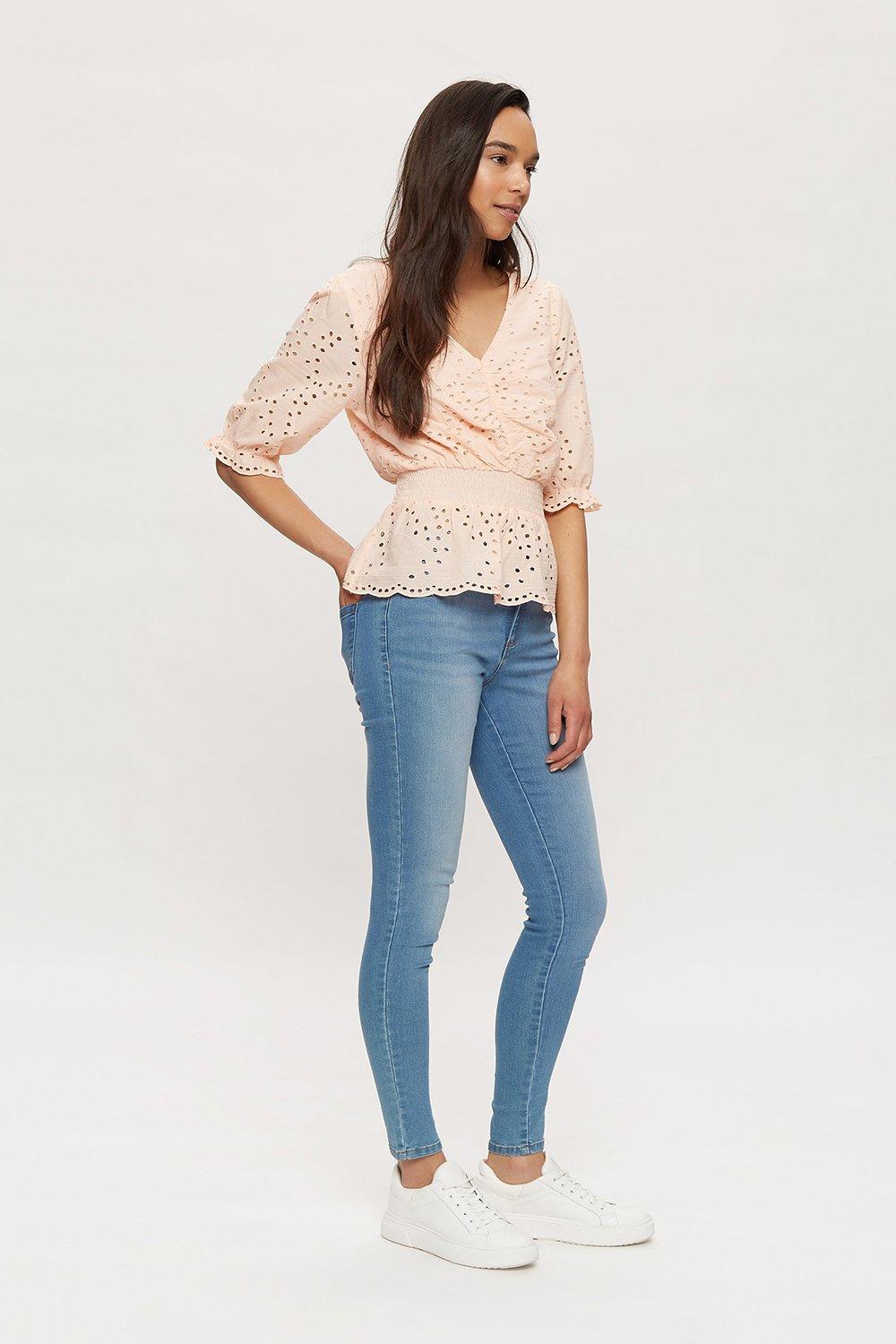 Orange Broderie Peplum Hem Top