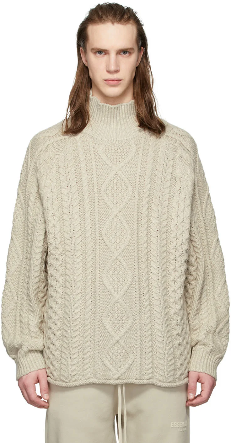 Beige Cable Knit Turtleneck