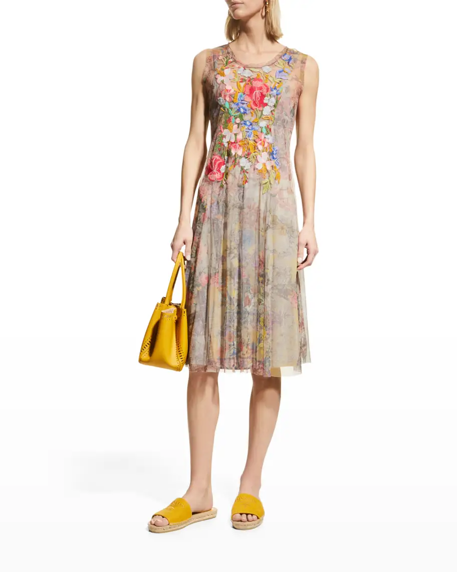 Dres Floral Embroidered Mesh Overlay Dress