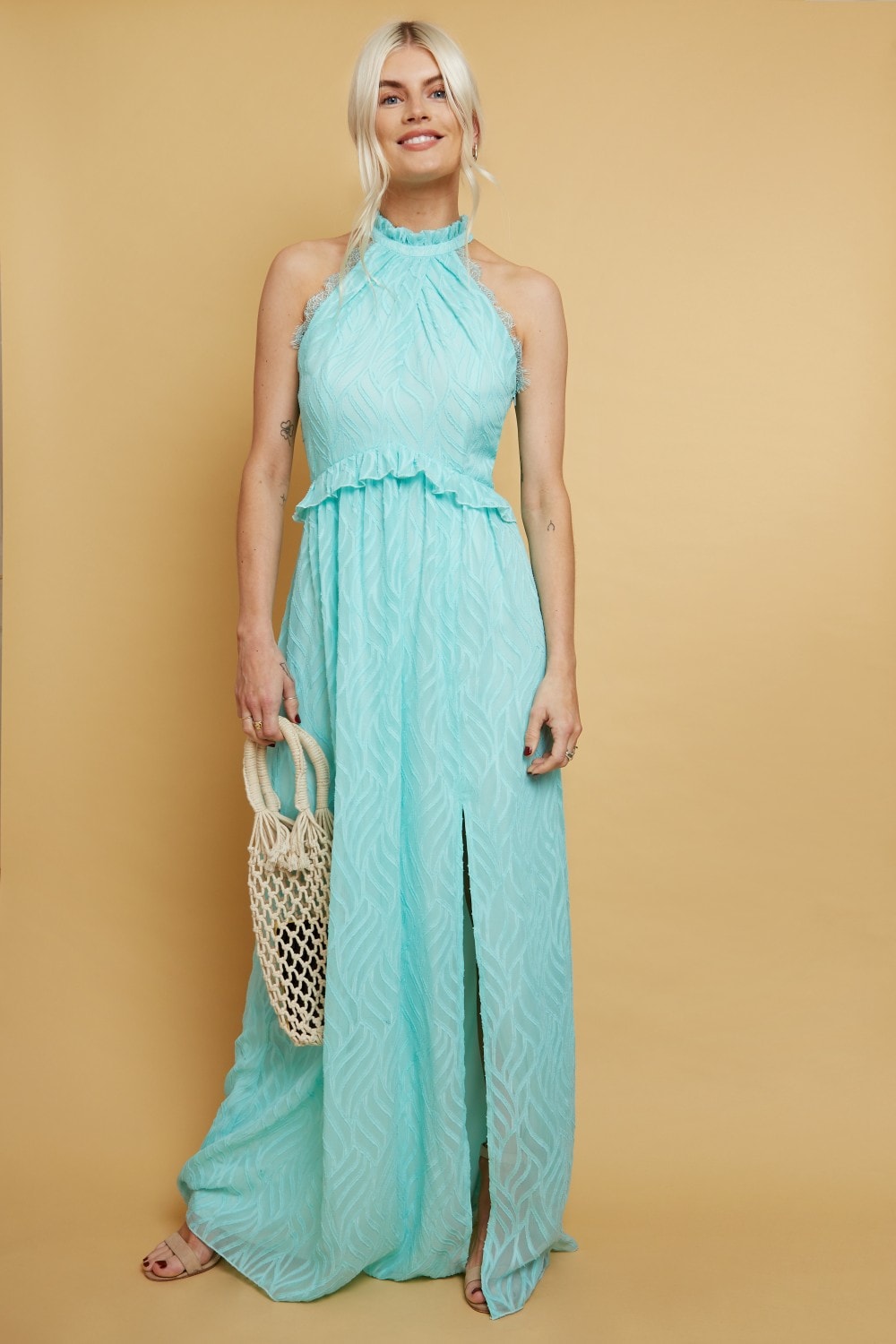 Olimpia Aqua Textured Pattern Maxi Dress
