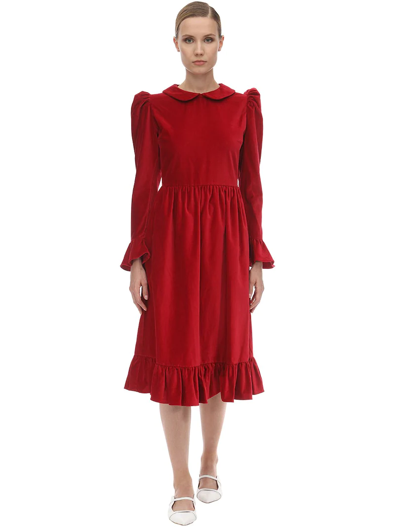Ruffled Velvet Midi Dress