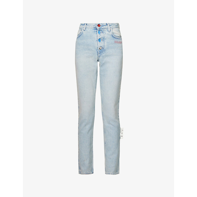 Off-White Logo Printed Straight Leg Jeans