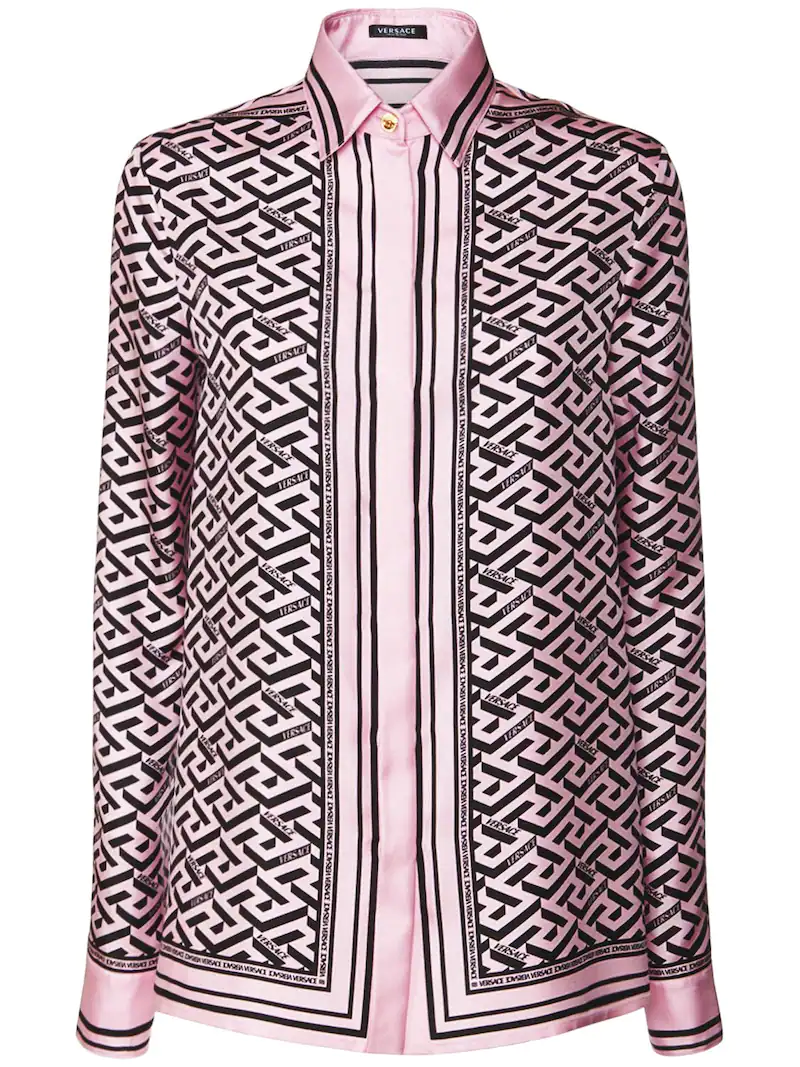 Silk Twill Monogram Print Shirt